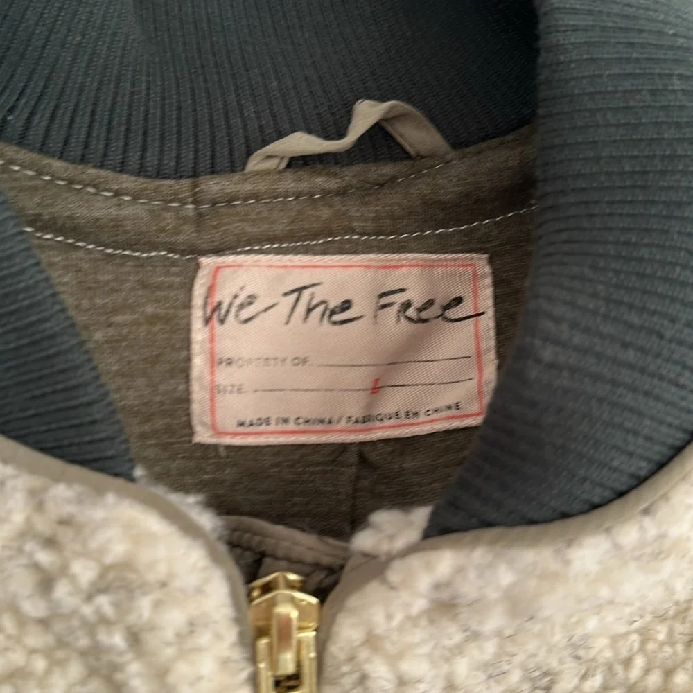Free People Rivington Sherpa olive and ivory full zip jacket